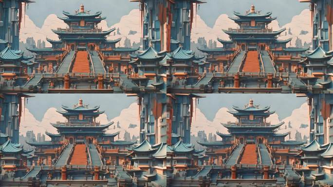 中式汉唐建筑航拍视角