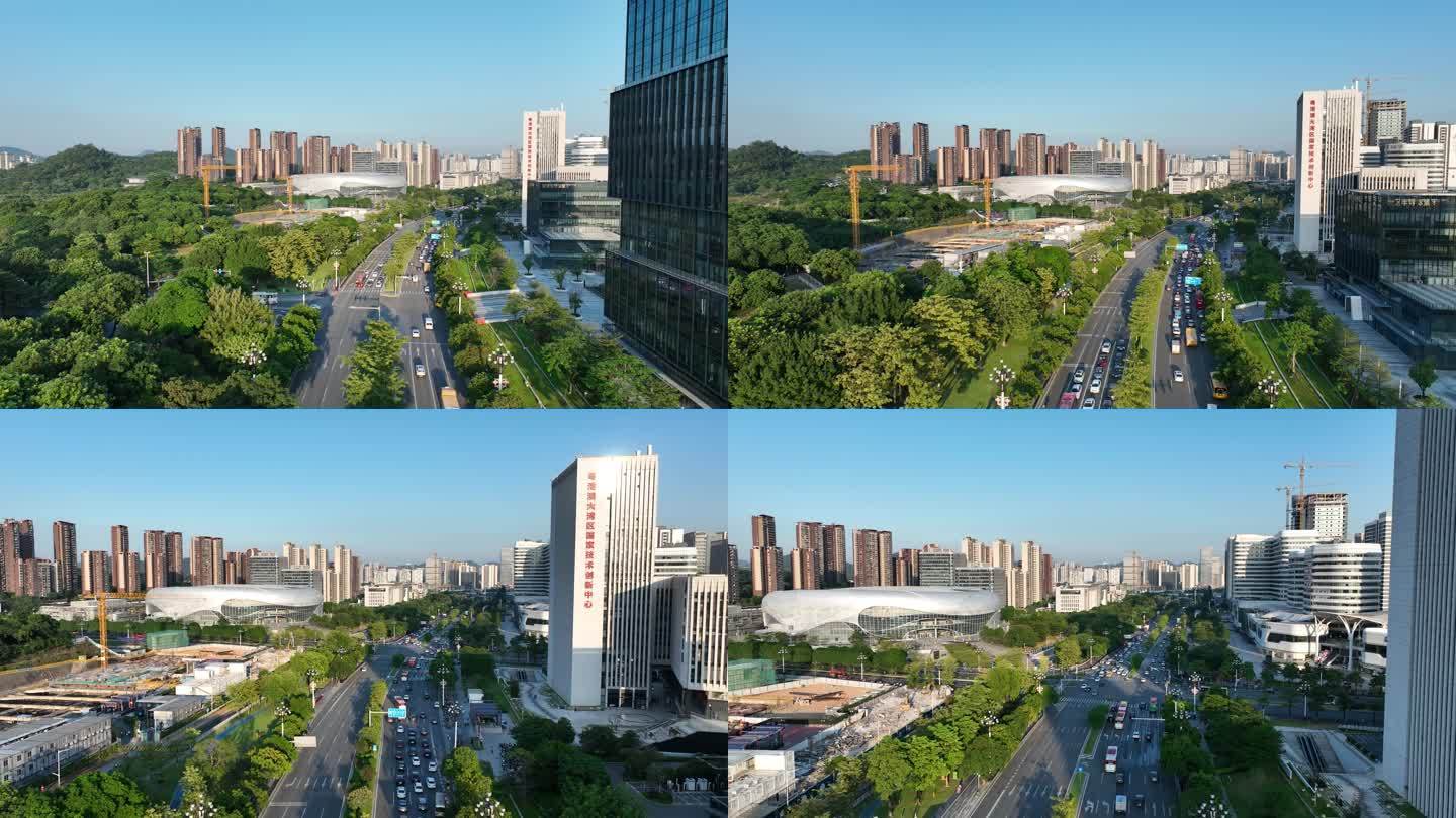 广州黄埔区城市建筑风光航拍道路交通车流