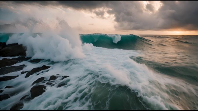 一望无际的大海波涛汹涌