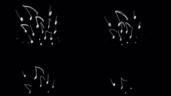 黑屏上跳动的音符和高音谱号的动画。