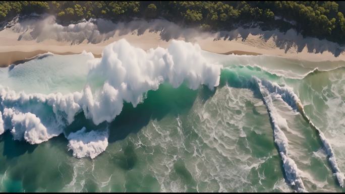 波涛汹涌的海浪拍打岸边