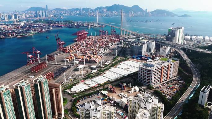 香港货柜船码头鸟瞰图