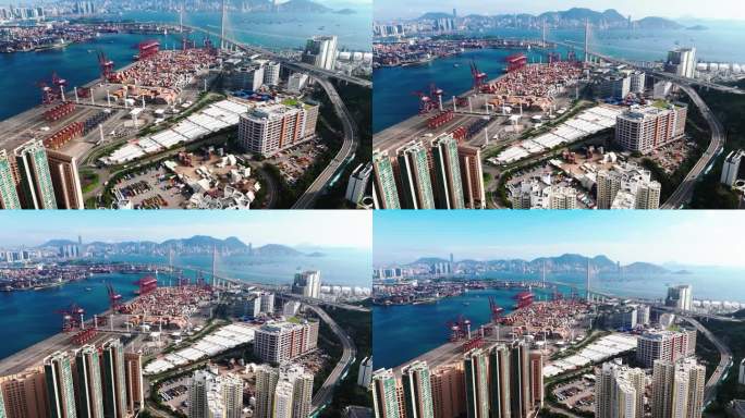 香港货柜船码头鸟瞰图