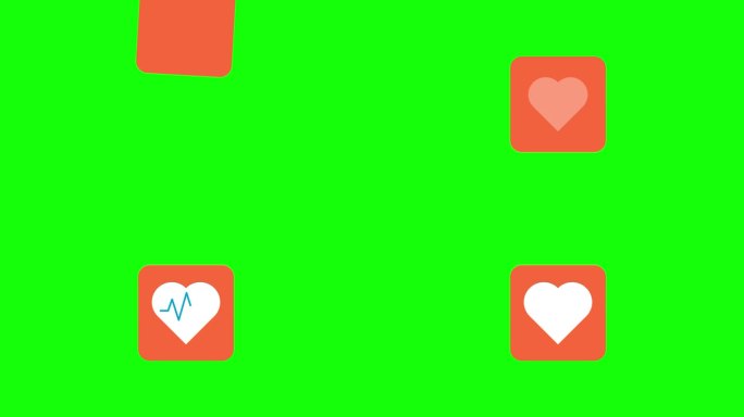 医疗应用程序和网站的心跳/心跳脉搏。心跳线。红色方块里面有白色的心。心电图是在心脏中间进行的。物体从