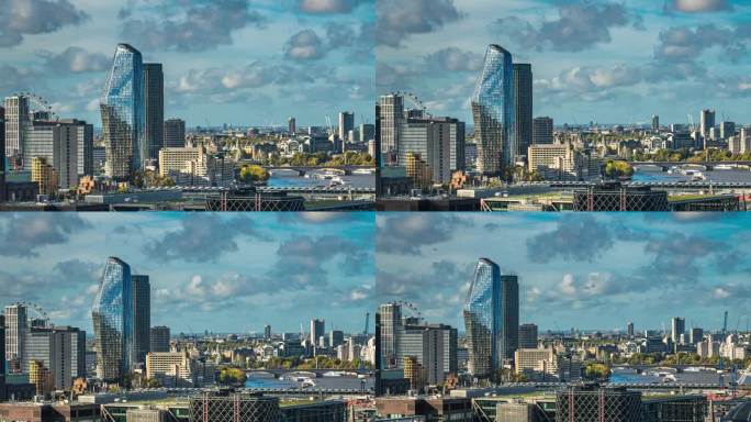 长时间曝光的伦敦城市景观，伦敦市中心的玻璃办公楼河岸，黑衣修士和滑铁卢桥，英格兰，英国，英国