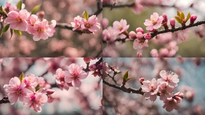 春季粉色花朵桃花特写素材合集