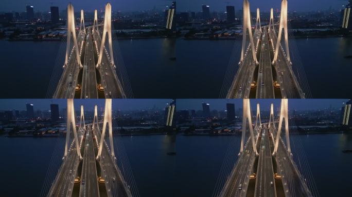 广州番禺洛溪大桥夜景航拍