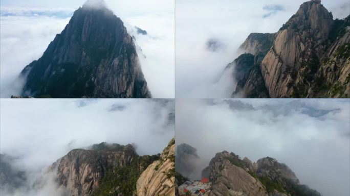 安徽黄山风景区山峰云海航拍延时风景视频素