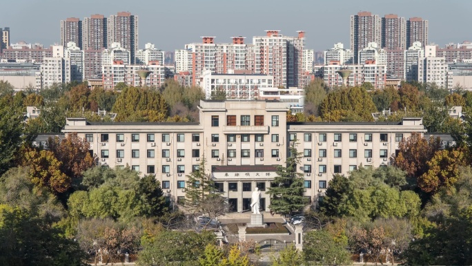 6K中国农业大学东区俯拍伟人主楼地标延时