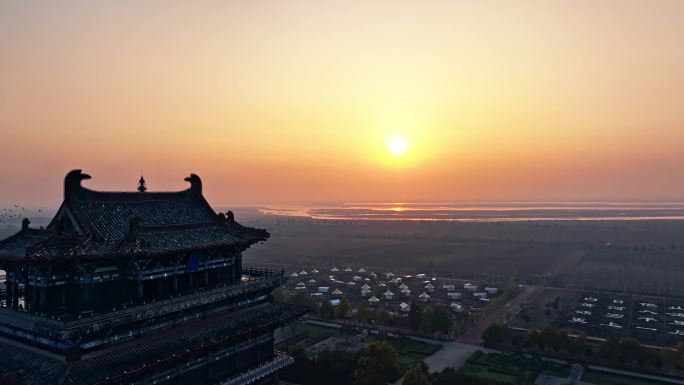 山西运城鹳鹊楼航拍空镜头