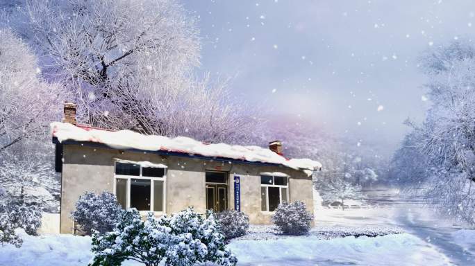 大雪驿站小屋子 冰天雪地雪景