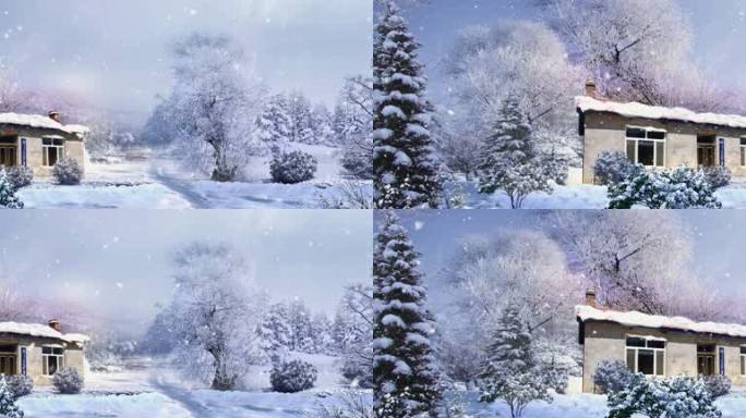 大雪驿站小屋子 冰天雪地雪景