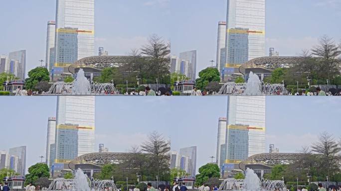 4K实拍广州天河城广场喷泉与正佳中环广场