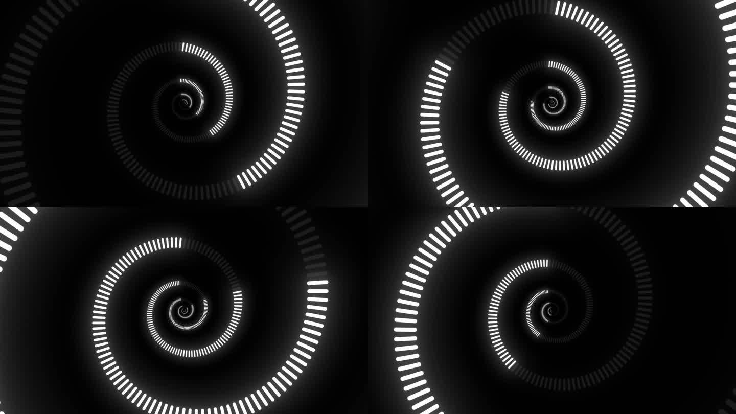 动画霓虹发光漩涡框架。彩色激光显示无缝循环4K边界。未来的光效果孤立的黑色。VJ背景为俱乐部，表演，