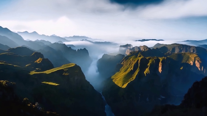 唯美光影森林植物高山流水大自然风景