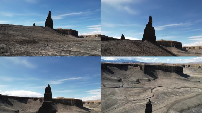 无人机拍摄的长洞银，黑色砂岩尖顶岩层在美国犹他州的景观
