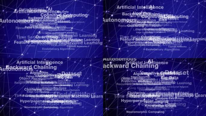 人工智能字母和连接线探索人工智能、机器学习和算法技术的未来，带来疑虑和伦理问题