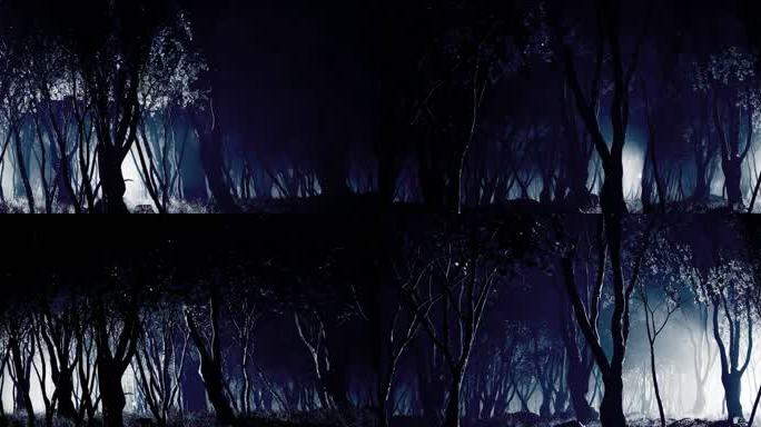 阴森偏蓝树林里呼吸光扫光两段循环氛围
