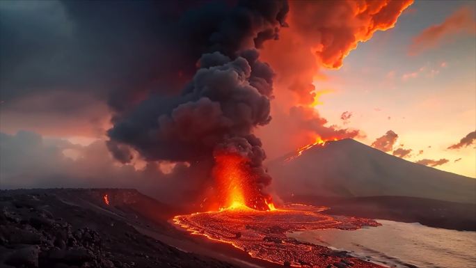 末日活火山爆发喷发岩浆自然灾害素材原创动