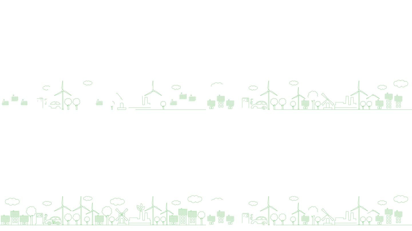 绿色能源城市的动画线性绿色图标。绘制线条符号。可持续发展、环保、可再生能源、绿色科技的理念。插图孤立