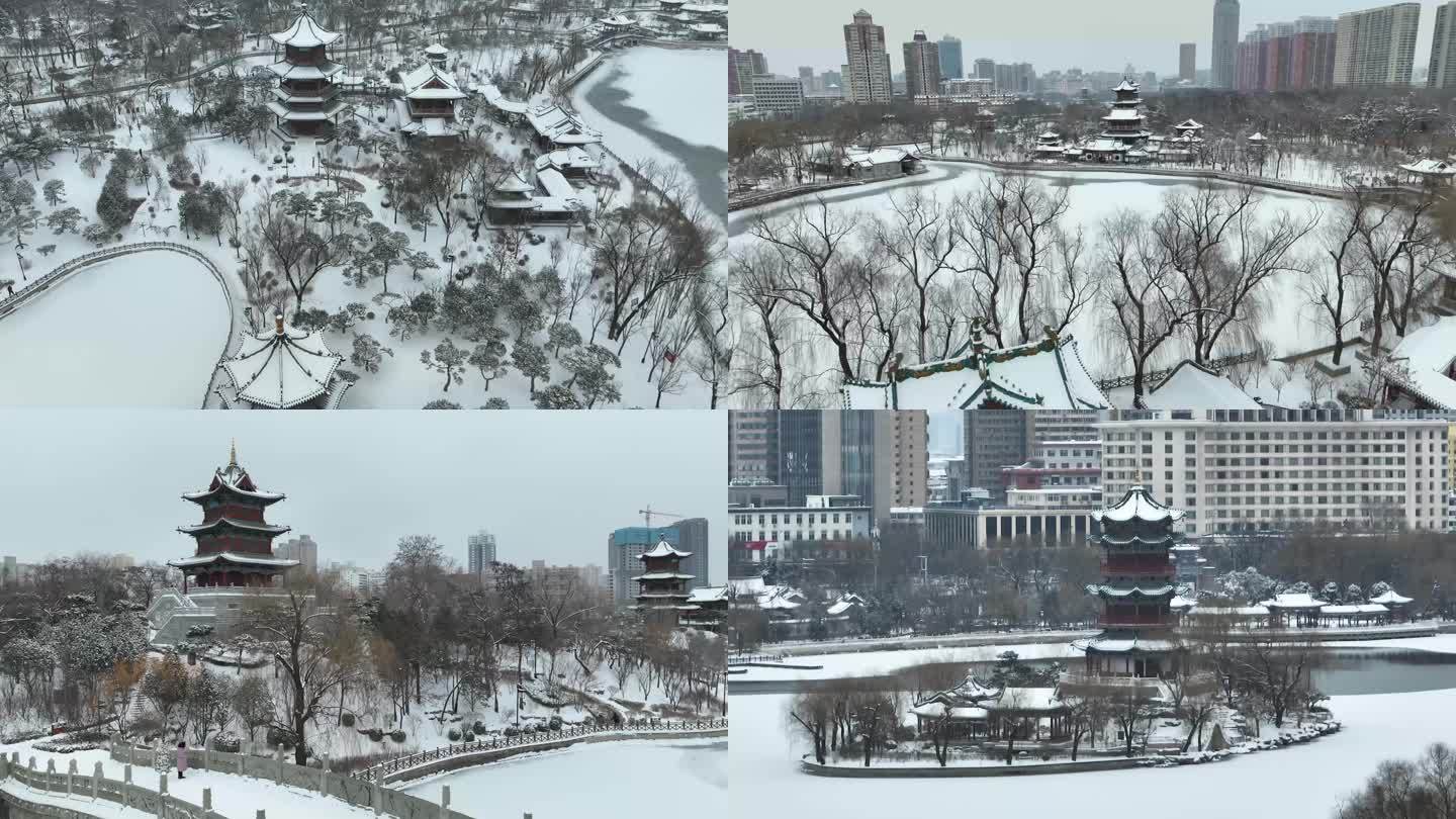 太原市迎泽公园冬季雪景晋商会馆古建筑历史
