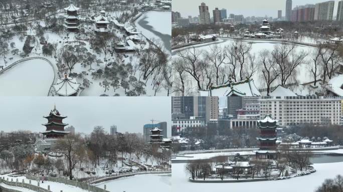 太原市迎泽公园冬季雪景晋商会馆古建筑历史