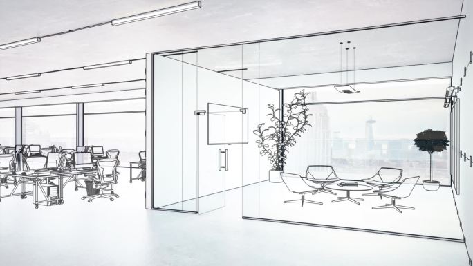 带休息区的开放式办公室-可循环3D可视化