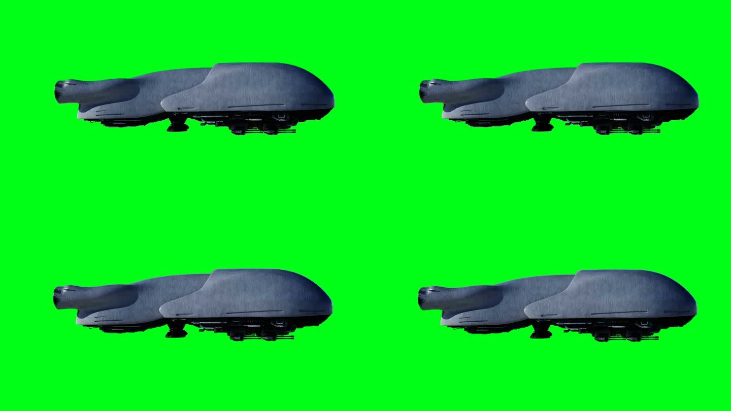 军用未来飞艇。4K绿屏隔离。
