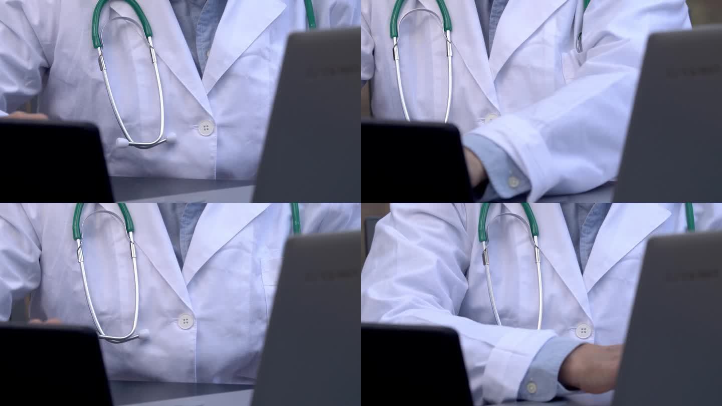 年轻的女医生使用平板电脑和笔记本电脑高效地处理官僚事务