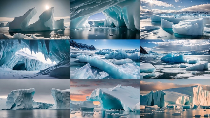 南极冰川北极冰洞冰河冰冻寒带冰川风光