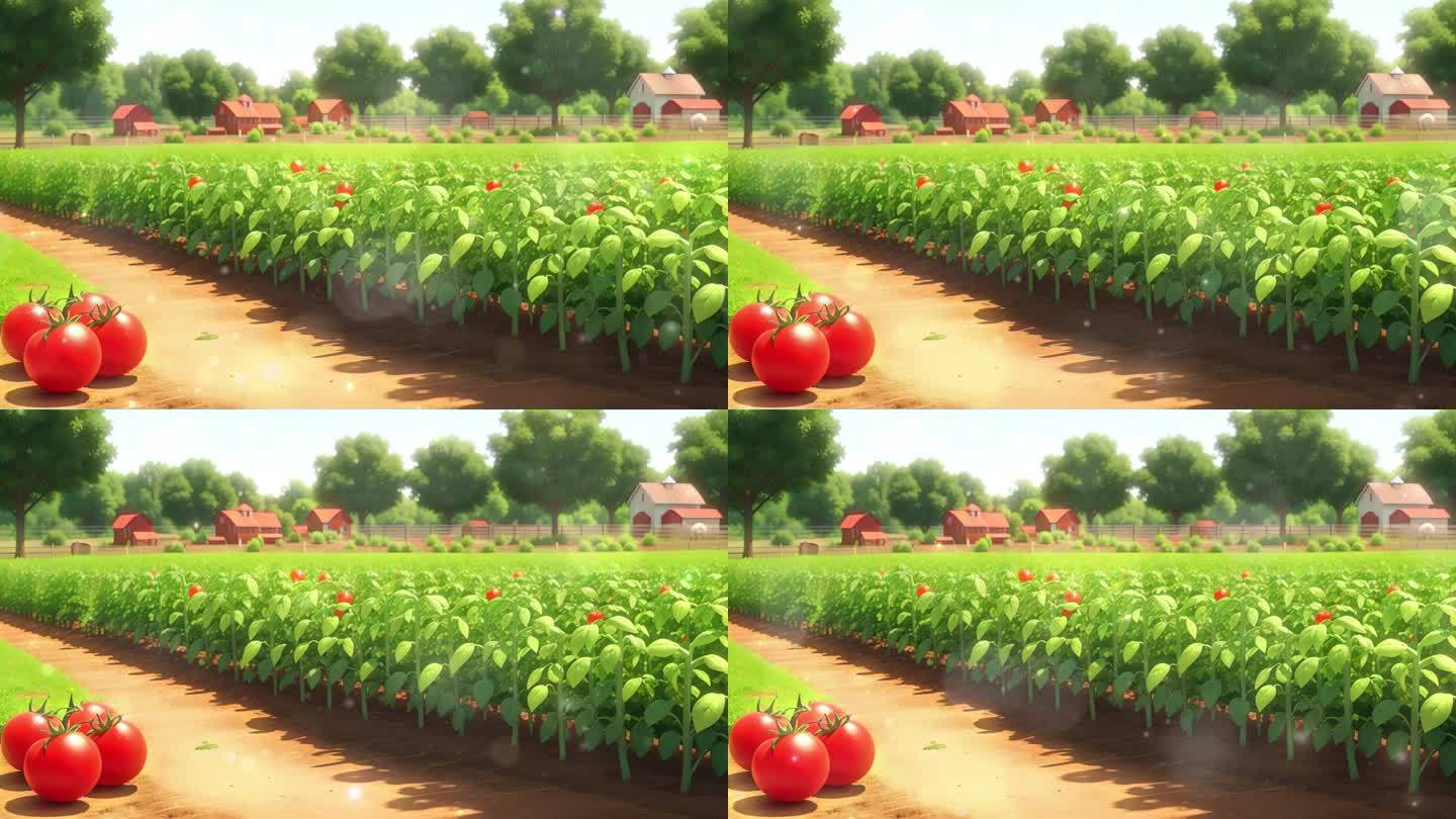 4K卡通三维立体3D绿色有机番茄农场背景