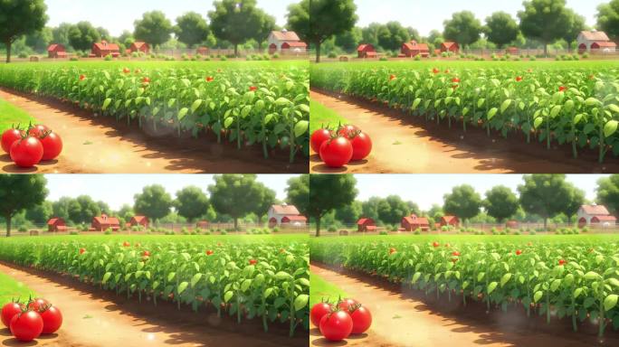 4K卡通三维立体3D绿色有机番茄农场背景