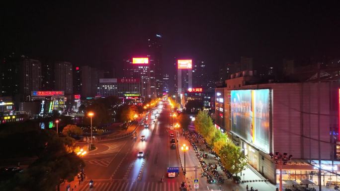 浙江绍兴夜晚夜景车流交通航拍越城区胜利东