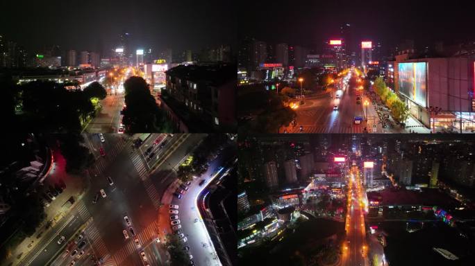 浙江绍兴夜晚夜景车流交通航拍越城区胜利东