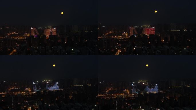 w酒店月圆之夜金色的月亮赏月思念中秋节