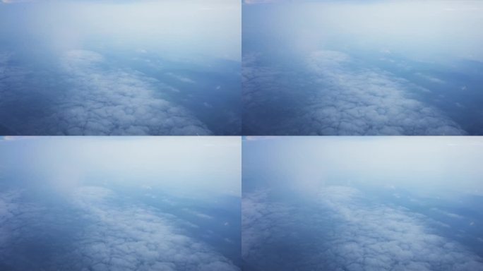 美丽的风景蓝天白云，从飞机窗口看山景