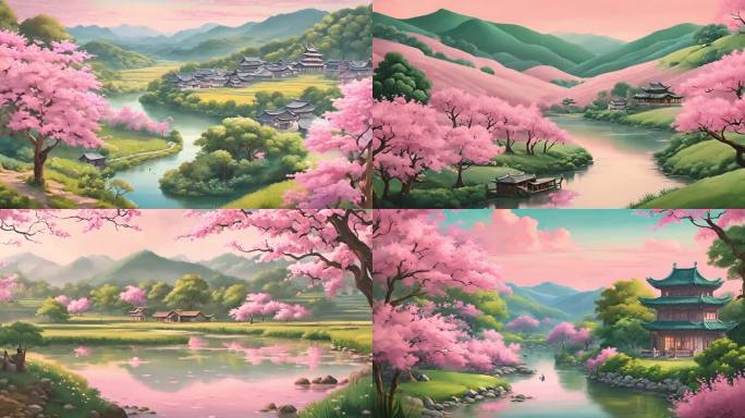 粉色鲜花彩色水彩画背景视频素材