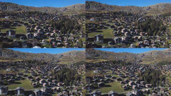 鸟瞰瑞士瓦莱州无车山村Bettmeralp。