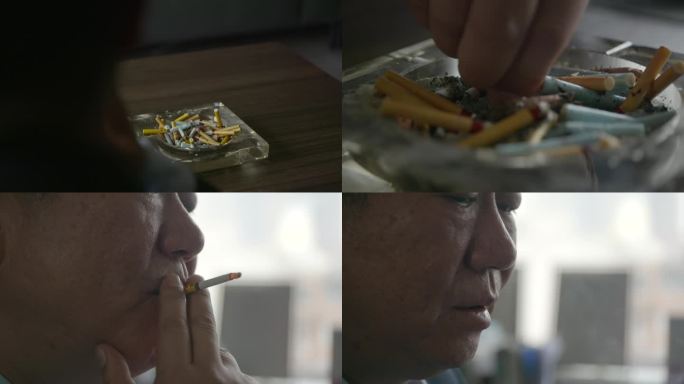 中年男人抽烟忧愁焦虑烟民吸烟灭烟头烟灰缸