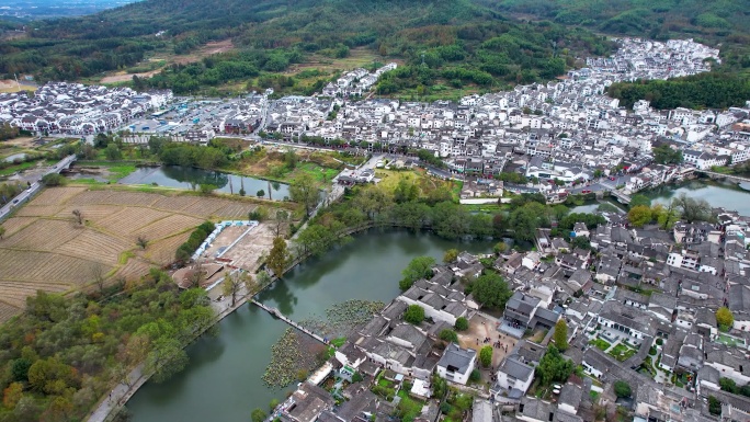 宏村皖南古村落徽派建筑世界文化遗产航拍