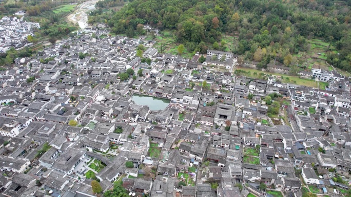 宏村皖南古村落徽派建筑世界文化遗产航拍