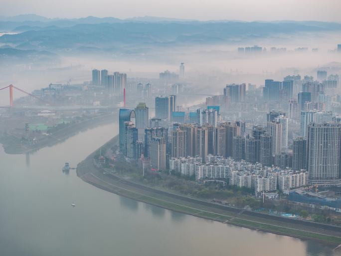 宜昌市西陵区平流雾航拍延时