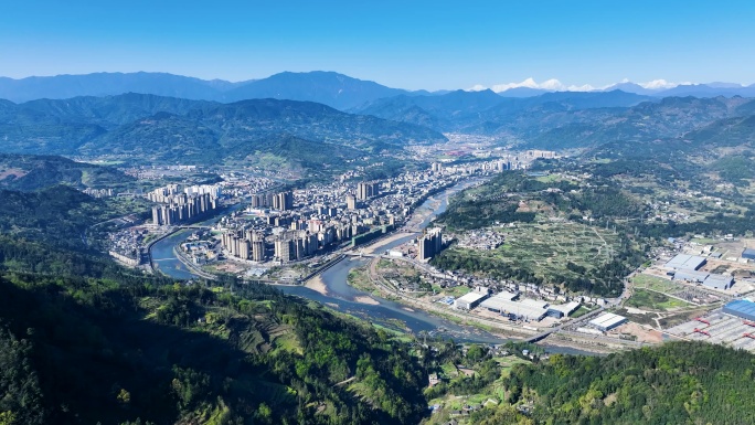 四川雅安荥经县城全景航拍