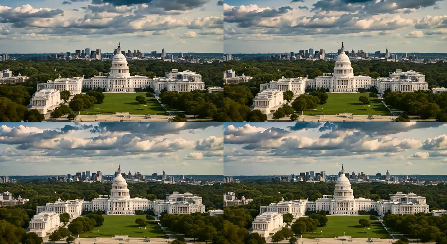 华盛顿特区美国国会大厦鸟瞰图