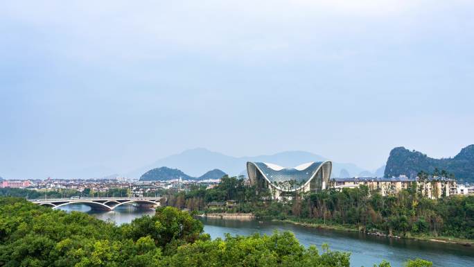 广西桂林漓江歌剧院和解放桥延时摄影