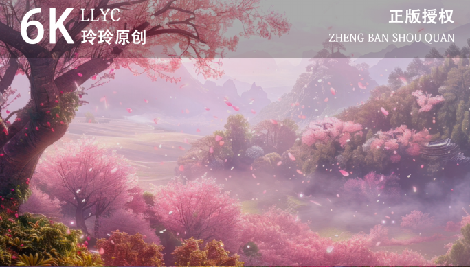 唯美梦幻桃花林舞台背景花海背景 山林花海