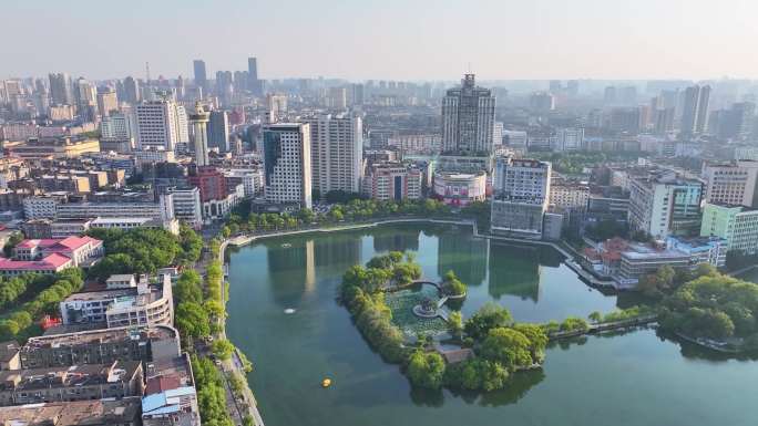 江西南昌八一公园航拍百花洲城市地标风景风