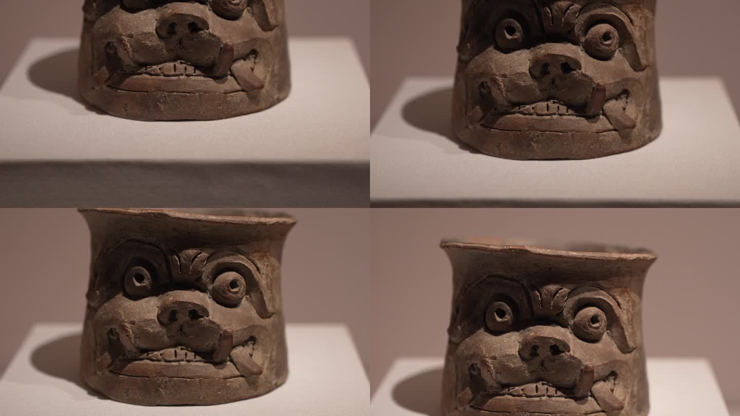秘鲁库比斯尼克文化人脸圆柱形陶碗
