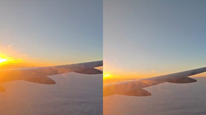 在飞机上撞见日落，霞光满天