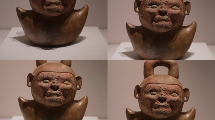 秘鲁库比斯尼克文化人像马镫口陶瓶